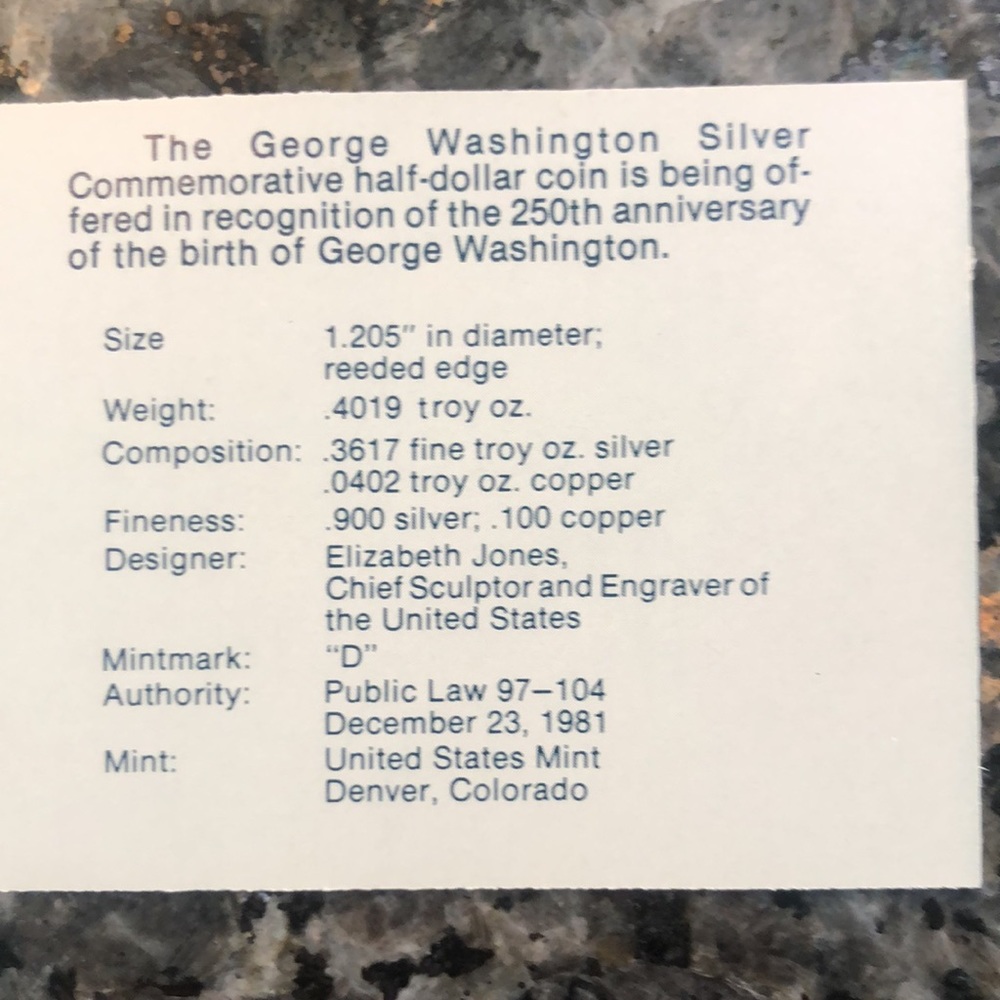 1982-D George Washington Silver Half Dollar - Picture 7 of 8